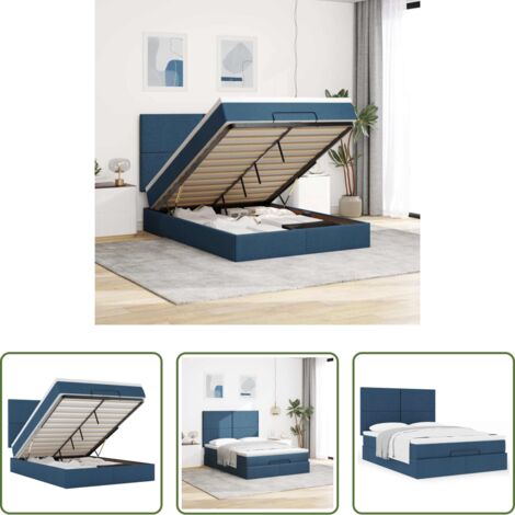 vidaXL Letto con stoccaggio -  Struttura Letto Pouf con Materasso Blu 140x200cm in Tessuto
