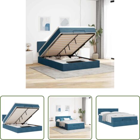 vidaXL Letto con stoccaggio -  Struttura Letto Pouf con Materasso Blu 140x200cm in Velluto