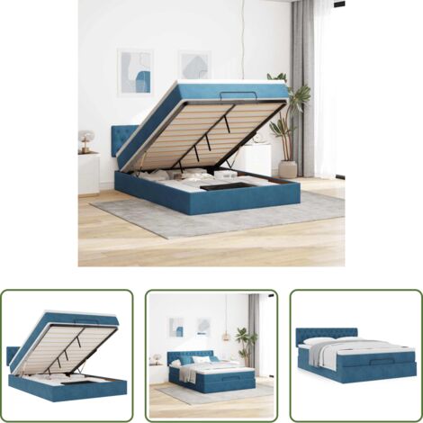 vidaXL Letto con stoccaggio -  Struttura Letto Pouf con Materasso Blu 140x200cm in Velluto