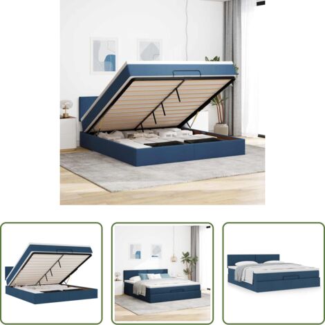 vidaXL Letto con stoccaggio -  Struttura Letto Pouf con Materasso Blu 160x200 cm in Tessuto