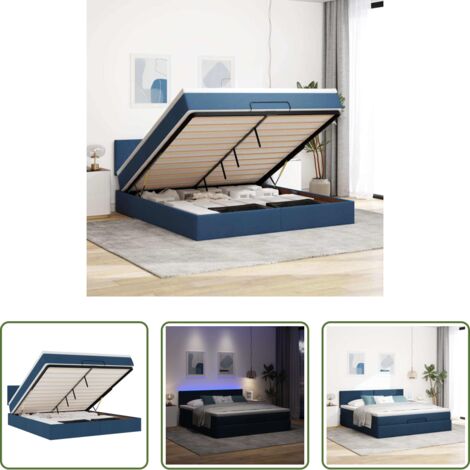 vidaXL Letto con stoccaggio -  Struttura Letto Pouf con Materasso Blu 160x200 cm in Tessuto
