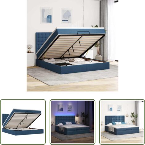 vidaXL Letto con stoccaggio -  Struttura Letto Pouf con Materasso Blu 180x200cm in Tessuto