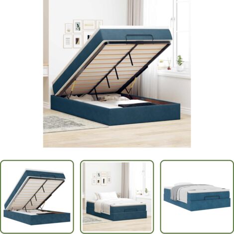 vidaXL Letto con stoccaggio -  Struttura Letto Pouf con Materasso Blu Scuro 120x200 cm Velluto