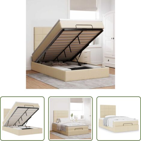 vidaXL Letto con stoccaggio -  Struttura Letto Pouf con Materasso Crema 120x190 cm in Tessuto