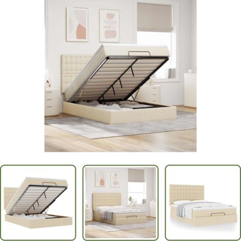 vidaXL Letto con stoccaggio -  Struttura Letto Pouf con Materasso Crema 140x200 cm in Tessuto