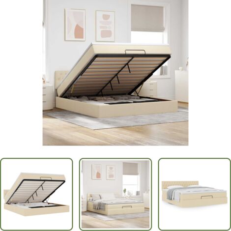 vidaXL Letto con stoccaggio -  Struttura Letto Pouf con Materasso Crema 160x200 cm in Tessuto
