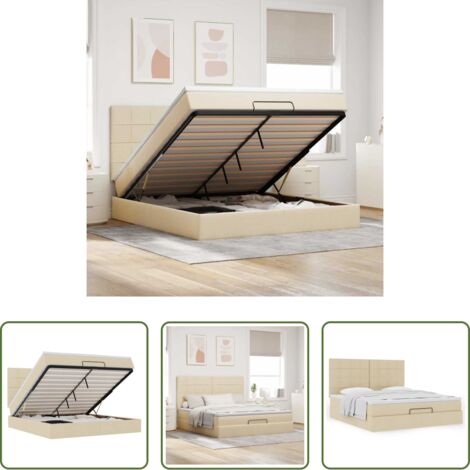 vidaXL Letto con stoccaggio -  Struttura Letto Pouf con Materasso Crema 160x200 cm in Tessuto