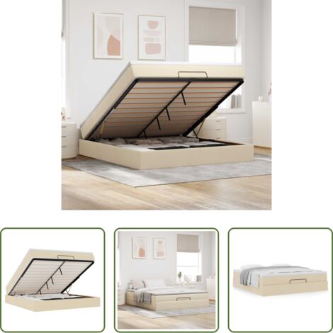 vidaXL Letto con stoccaggio -  Struttura Letto Pouf con Materasso Crema 160x200 cm in Tessuto