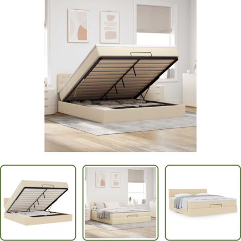 vidaXL Letto con stoccaggio -  Struttura Letto Pouf con Materasso Crema 180x200 cm in Tessuto