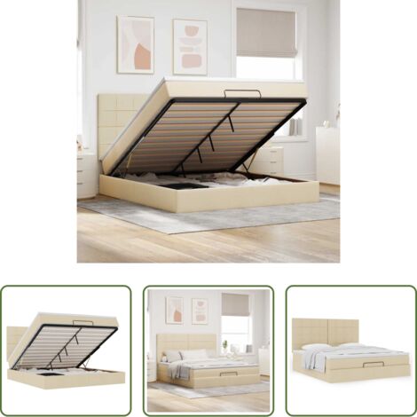 vidaXL Letto con stoccaggio -  Struttura Letto Pouf con Materasso Crema 180x200 cm in Tessuto