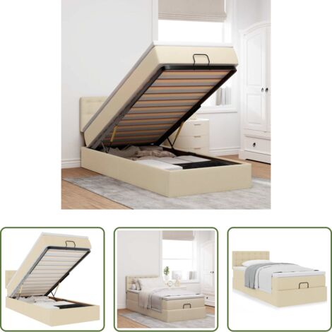 vidaXL Letto con stoccaggio -  Struttura Letto Pouf con Materasso Crema 90x190 cm in Tessuto
