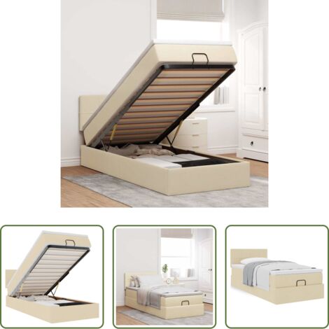vidaXL Letto con stoccaggio -  Struttura Letto Pouf con Materasso Crema 90x190 cm in Tessuto