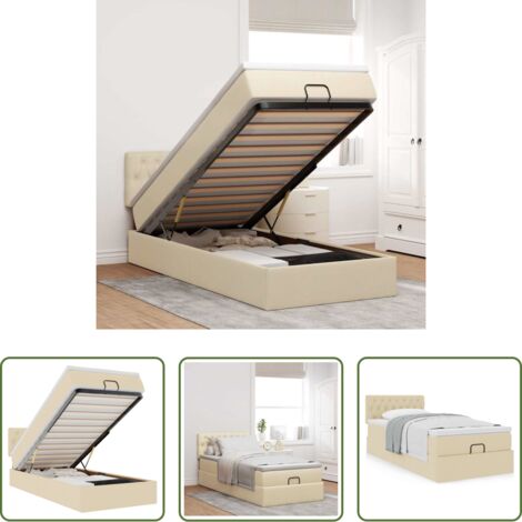 vidaXL Letto con stoccaggio -  Struttura Letto Pouf con Materasso Crema 90x190 cm in Tessuto