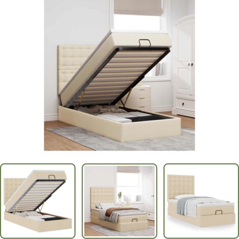 vidaXL Letto con stoccaggio -  Struttura Letto Pouf con Materasso Crema 90x190 cm in Tessuto