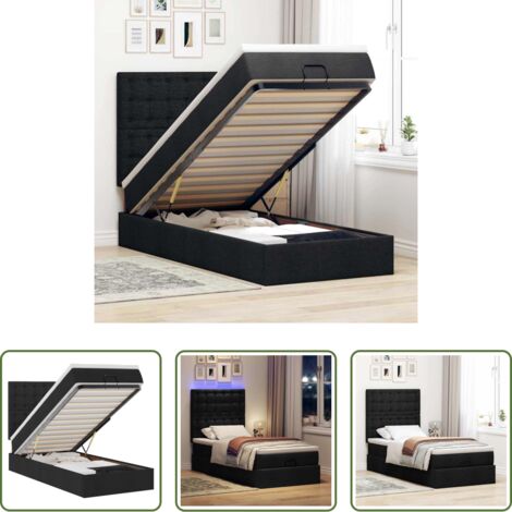 vidaXL Letto con stoccaggio -  Struttura Letto Pouf con Materasso Nero 100x200 cm in Tessuto