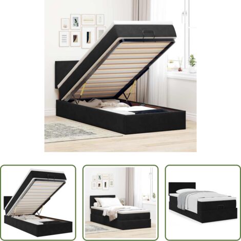 vidaXL Letto con stoccaggio -  Struttura Letto Pouf con Materasso Nero 100x200 cm Velluto