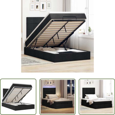 vidaXL Letto con stoccaggio -  Struttura Letto Pouf con Materasso Nero 120x200 cm in Tessuto