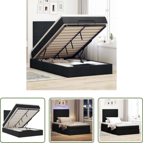 vidaXL Letto con stoccaggio -  Struttura Letto Pouf con Materasso Nero 120x200 cm in Tessuto