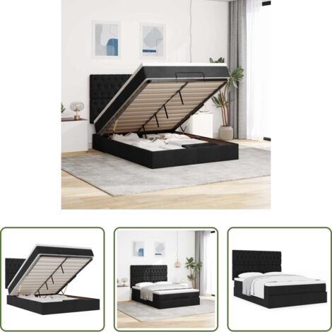 vidaXL Letto con stoccaggio -  Struttura Letto Pouf con Materasso Nero 140x200 cm in Tessuto