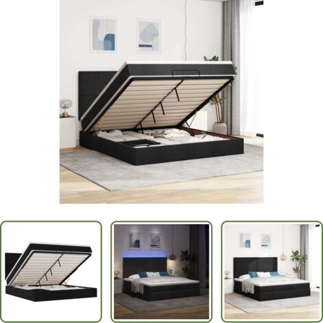 vidaXL Letto con stoccaggio -  Struttura Letto Pouf con Materasso Nero 160x200 cm in Tessuto