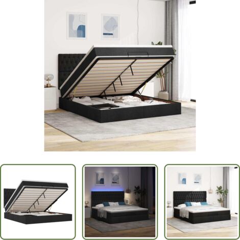 vidaXL Letto con stoccaggio -  Struttura Letto Pouf con Materasso Nero 160x200 cm in Tessuto