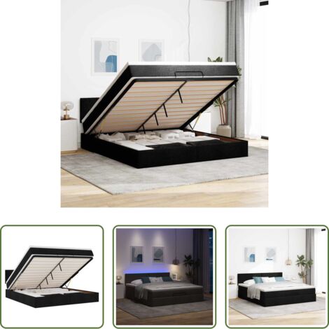 vidaXL Letto con stoccaggio -  Struttura Letto Pouf con Materasso Nero 160x200 cm in Tessuto