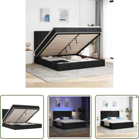 vidaXL Letto con stoccaggio -  Struttura Letto Pouf con Materasso Nero 180x200 cm in Tessuto