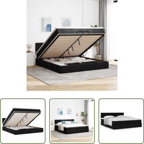 vidaXL Letto con stoccaggio -  Struttura Letto Pouf con Materasso Nero 200x200 cm in Tessuto