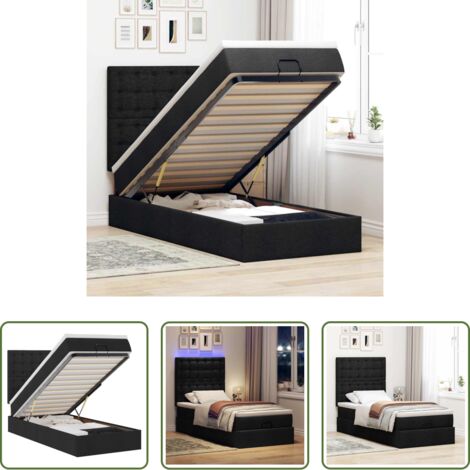 vidaXL Letto con stoccaggio -  Struttura Letto Pouf con Materasso Nero 90x190 cm in Tessuto