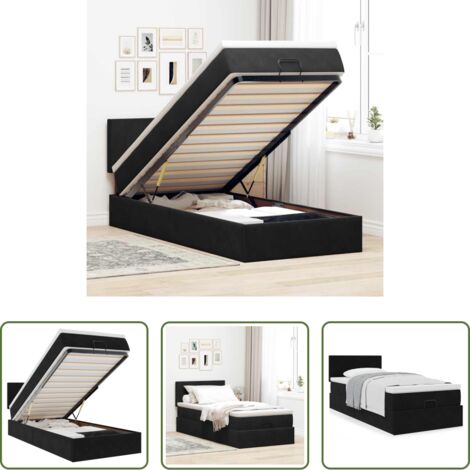 vidaXL Letto con stoccaggio -  Struttura Letto Pouf con Materasso Nero 90x200 cm in Velluto