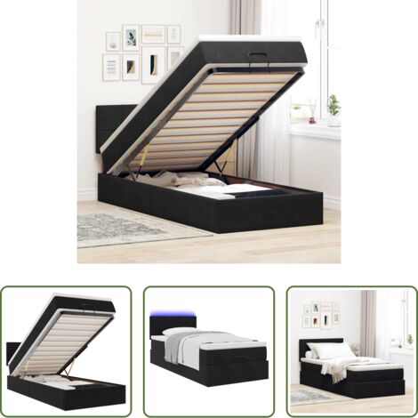 vidaXL Letto con stoccaggio -  Struttura Letto Pouf con Materasso Nero 90x200 cm in Velluto