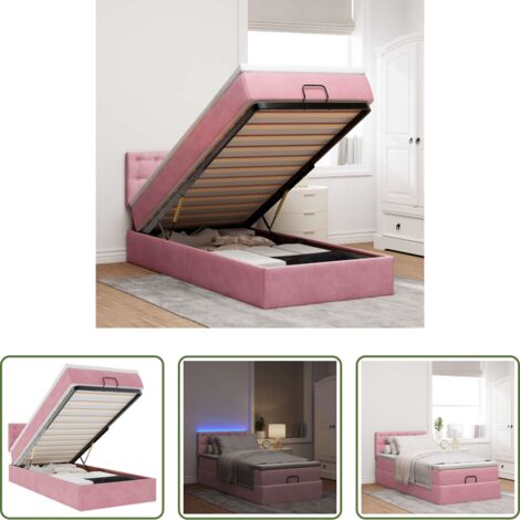 vidaXL Letto con stoccaggio -  Struttura Letto Pouf con Materasso Rosa 100x200 cm Velluto