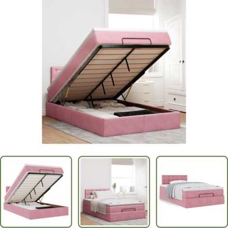 vidaXL Letto con stoccaggio -  Struttura Letto Pouf con Materasso Rosa 120x200 cm Velluto
