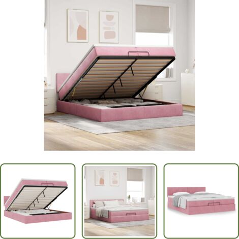 vidaXL Letto con stoccaggio -  Struttura Letto Pouf con Materasso Rosa 200x200 cm Velluto