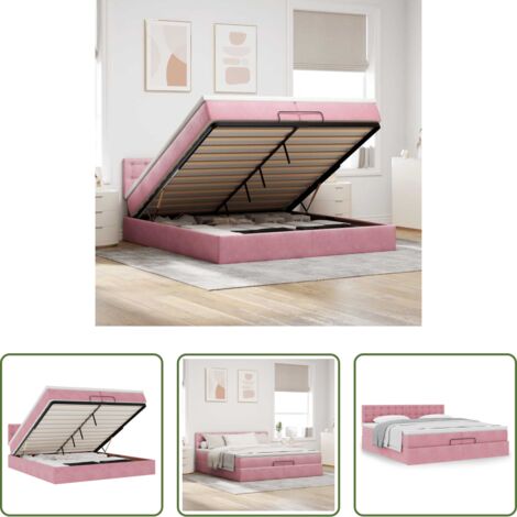 vidaXL Letto con stoccaggio -  Struttura Letto Pouf con Materasso Rosa 200x200 cm Velluto