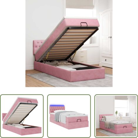 vidaXL Letto con stoccaggio -  Struttura Letto Pouf con Materasso Rosa 90x190 cm in Velluto