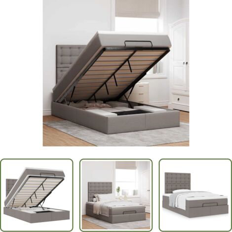 vidaXL Letto con stoccaggio -  Struttura Letto Pouf con Materasso Tortora 120x190 cm Tessuto