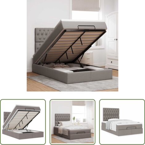 vidaXL Letto con stoccaggio -  Struttura Letto Pouf con Materasso Tortora 120x190 cm Tessuto
