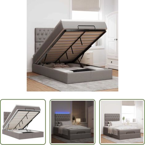 vidaXL Letto con stoccaggio -  Struttura Letto Pouf con Materasso Tortora 120x190 cm Tessuto