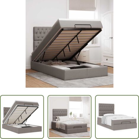 vidaXL Letto con stoccaggio -  Struttura Letto Pouf con Materasso Tortora 120x200cm in Tessuto