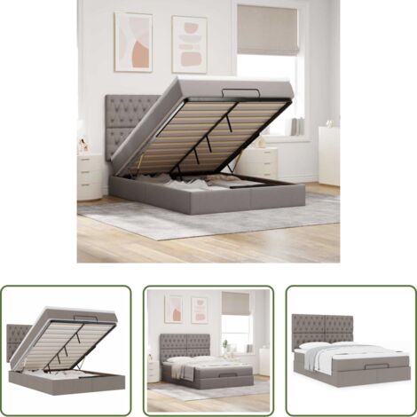 vidaXL Letto con stoccaggio -  Struttura Letto Pouf con Materasso Tortora 140x190 cm Tessuto