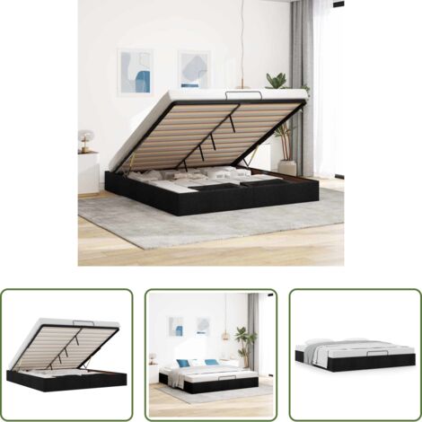 vidaXL Letto con stoccaggio -  Struttura Letto Pouf senza Materasso Nero 180x200 cm in Tessuto