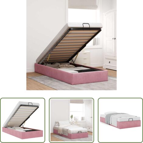 vidaXL Letto con stoccaggio -  Struttura Letto Pouf Senza Materasso Rosa 100x200 cm Velluto