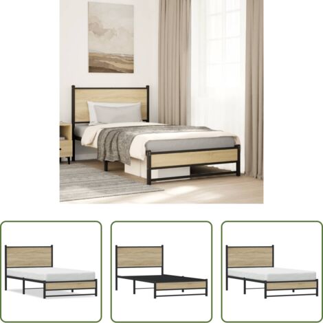 vidaXL Letto con supporto -  Giroletto senza Materaso in Metallo Rovere Sonoma 100x190 cm