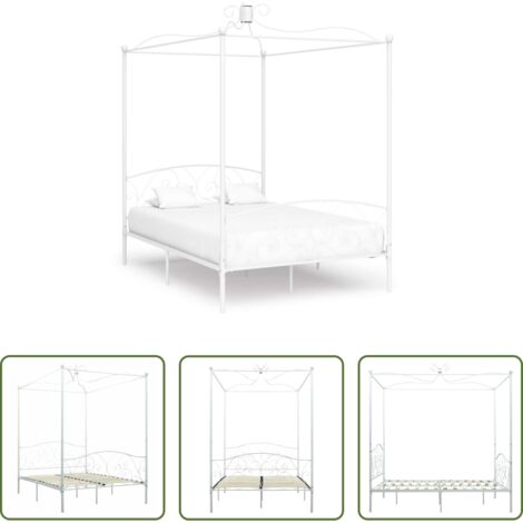 vidaXL Letto con tenda -  Letto a Baldacchino Bianco in Metallo 140x200 cm