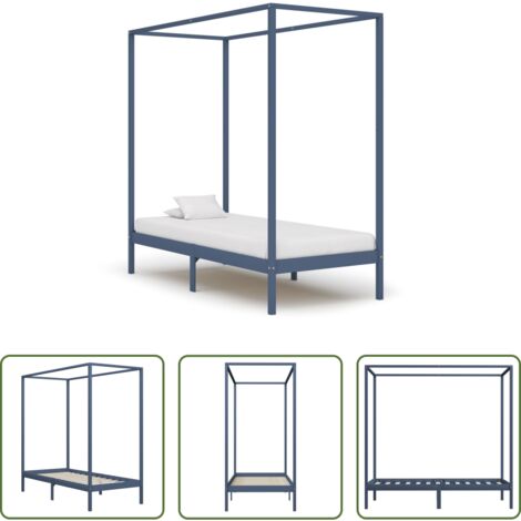 vidaXL Letto con tende -  Giroletto Baldacchino senza Materasso 100x200 cm Legno Grigio