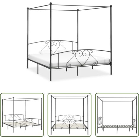 vidaXL Letto con tende -  Giroletto Baldacchino senza Materasso Grigio 180x200 cm Metallo
