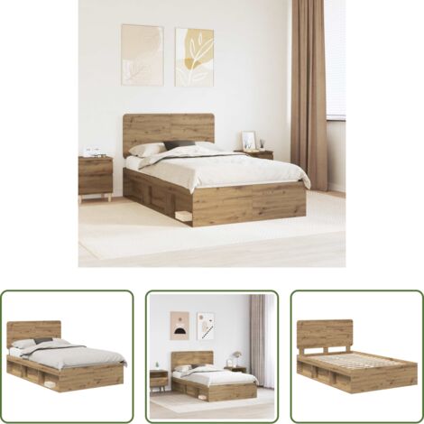 vidaXL Letto con testata in pino -  Struttura del letto Rovere Artigianale 135 x 190 cm