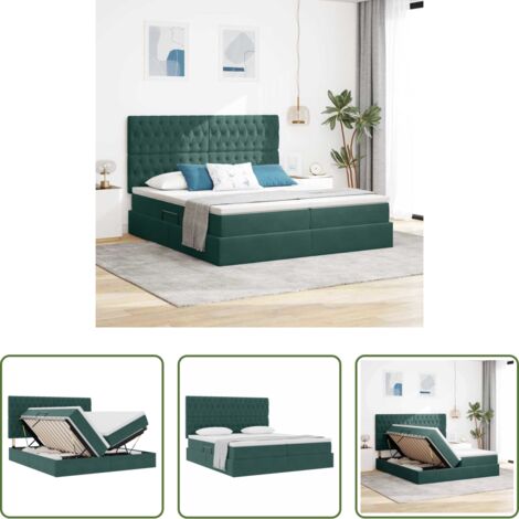 vidaXL Letto con testata in velluto -  Letto con Contenitore Verde Scuro 200 x 200 cm Velluto