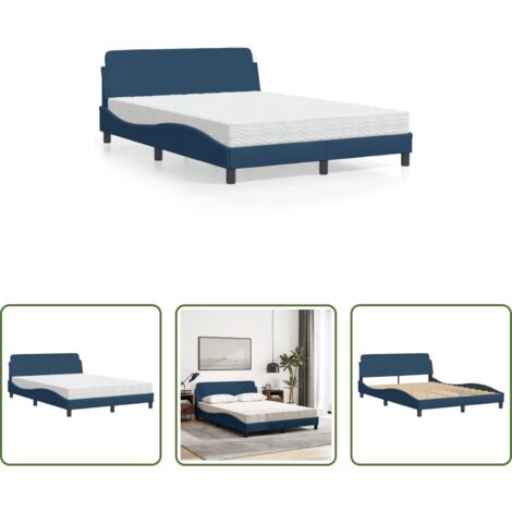 vidaXL Letto con testata -  Letto con Materasso Dover Blu 120x200 cm in Tessuto